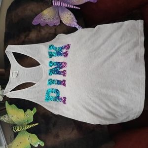 PINK Gray Sequin Racer-back Tank. Size XS